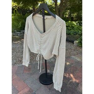 Endless Blue Crop Top Long Sleeve Women’s S Green & Cream